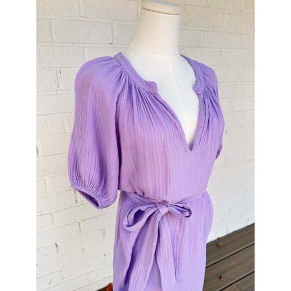 Women Nation LTD Finley Belted Easy Dress XS Lavender Puff Sleeve V Neck - Picture 6 of 11